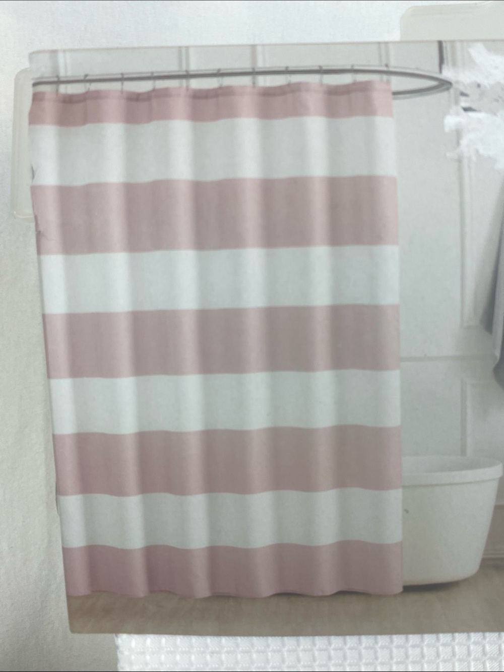 Sapphire Bath Waffle Pink & White Striped Shower Curtain 70” x 72” NEW